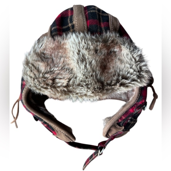 True Religion Red Plaid Trapper Hat with Chinstrap - Picture 2 of 12